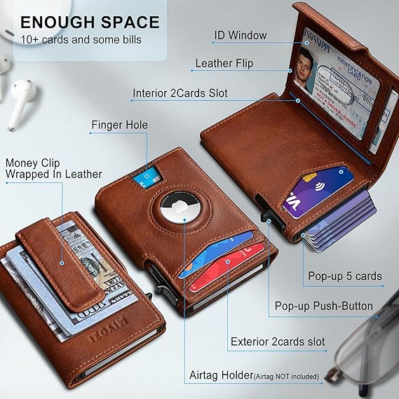 Air tag Wallet for Men, with Money Clip 10 Cards Metal Case